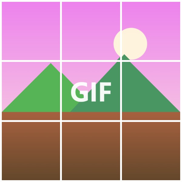 GIF 动图切效果示意：动图逐帧 → 按宫格排布切片